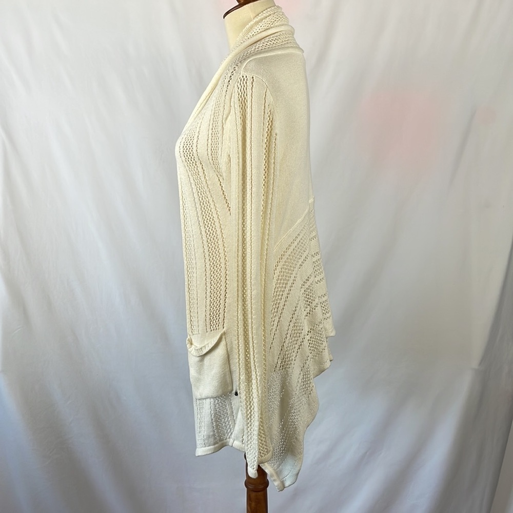Roxy Cream Long Knit Cardigan Sweater w/Front Pockets & Asymmetrical Hem - Small - Picture 5 of 12